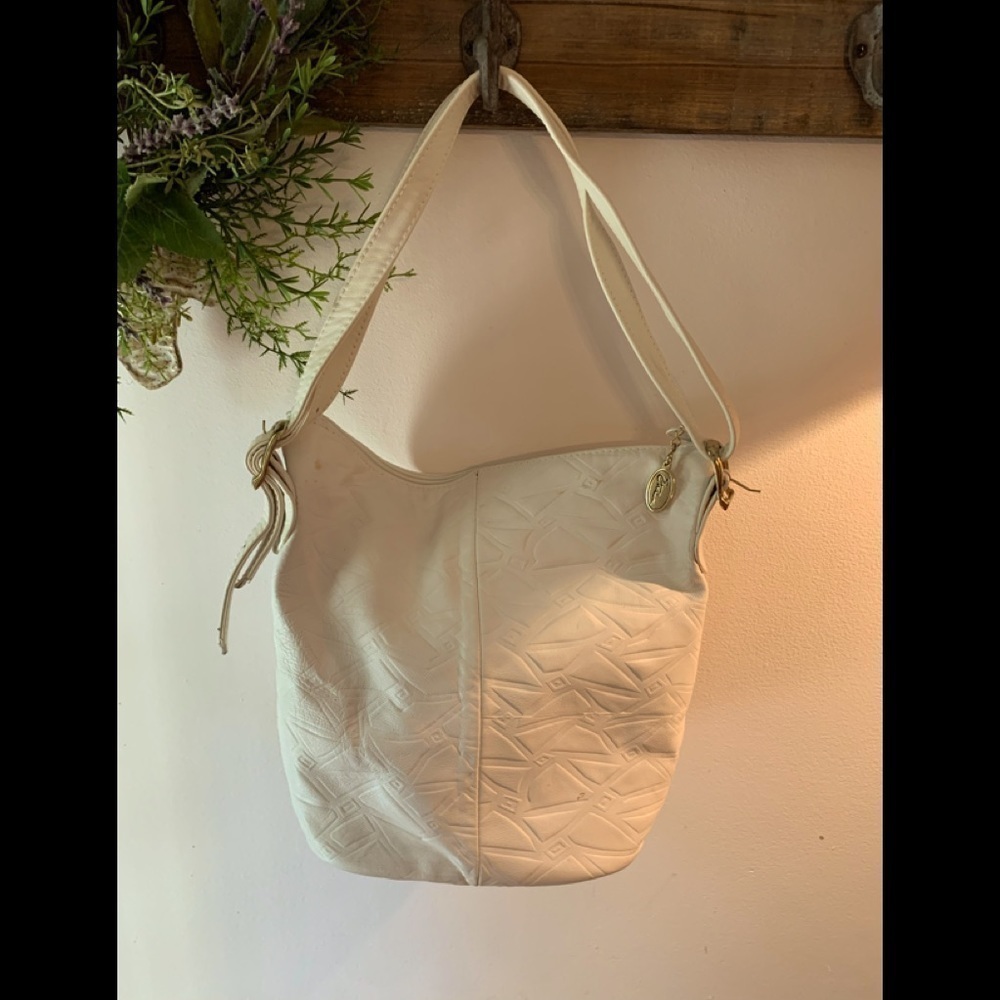 Etra leather embossed white shoulder handbag